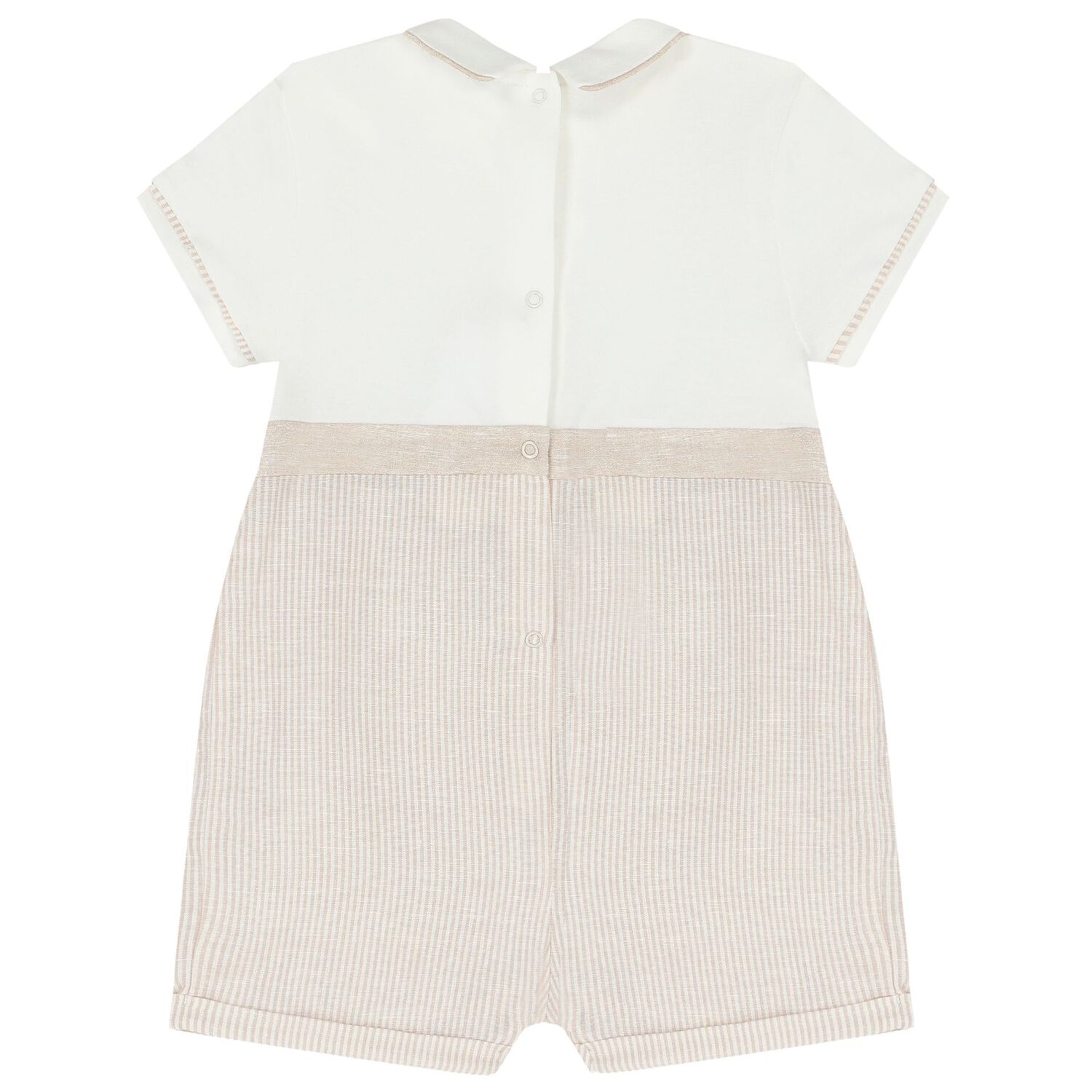 Baby Boys White & Beige Romper, 1, hi-res
