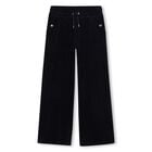 Girls Navy Blue Wide Leg Trousers, 1, hi-res