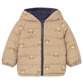 Younger Boys Navy Blue & Beige Reversible Puffer Jacket