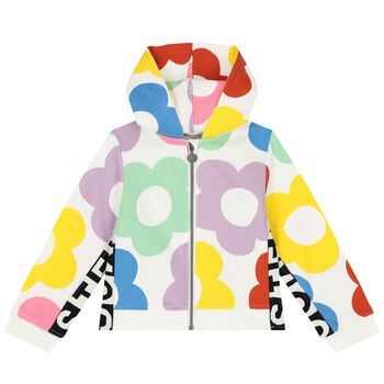 Girls Ivory Floral Hooded Zip Up Top