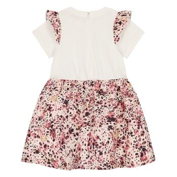 Younger Girls Ivory & Pink Logo Ruffled Dress