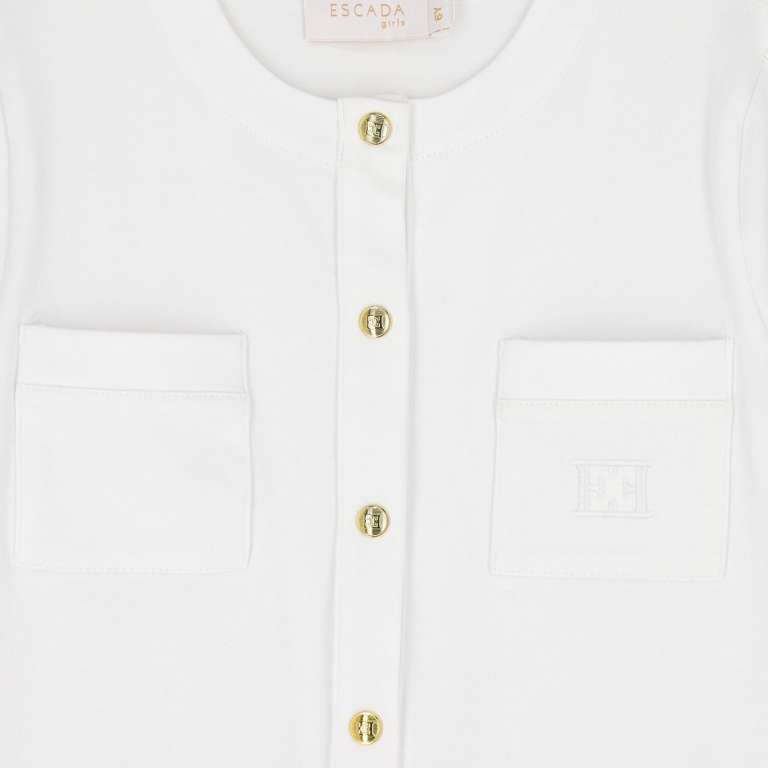 Girls White & Gold Logo Dress, 1, hi-res
