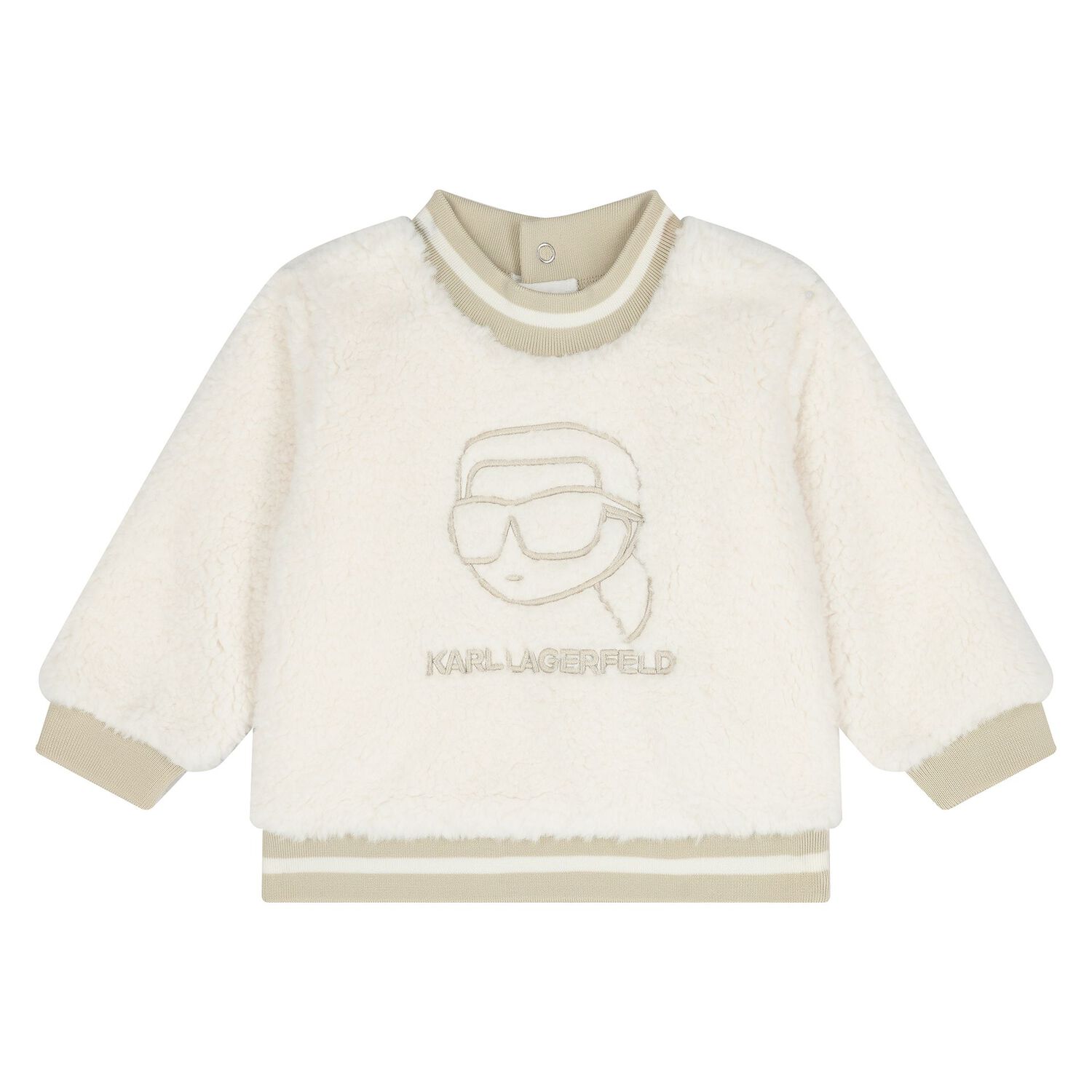 Younger Boys Ivory & Beige Ikonik Karl Tracksuit , 1, hi-res