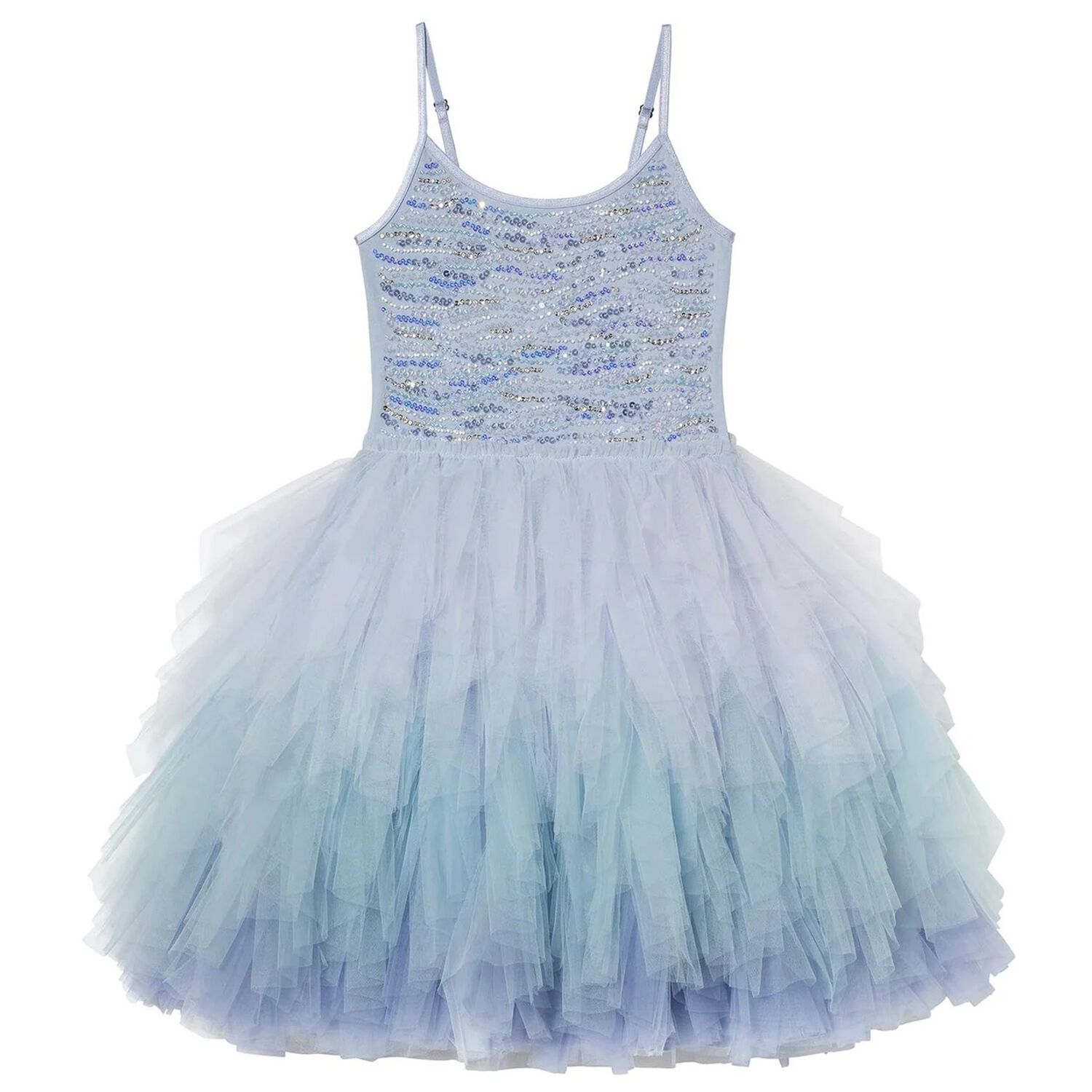 Girls Blue Sequin Tulle Dress, 1, hi-res