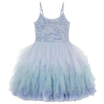Girls Blue Sequin Tulle Dress