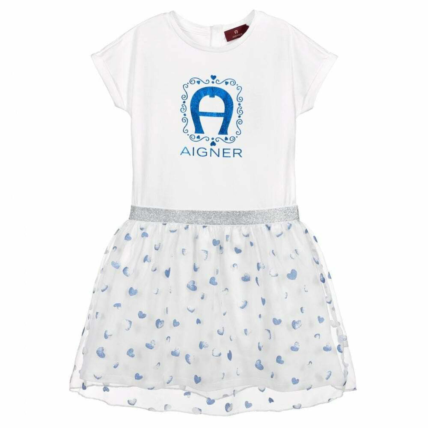 Girls White & Blue Logo Dress, 1, hi-res image number null