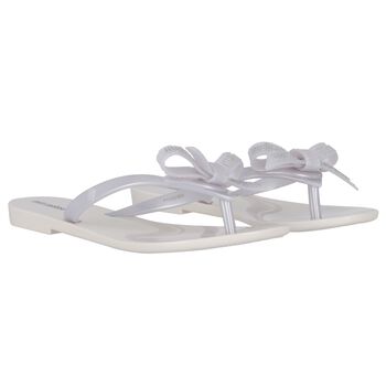 Girls White Logo Bow Flip Flops