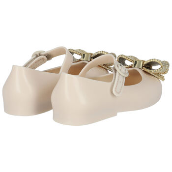 Younger Girls Beige & Gold Bow Jelly Shoes