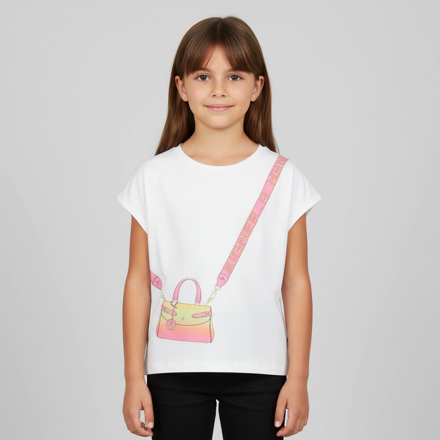 Girls White & Pink Bag T-Shirt, 1, hi-res image number null