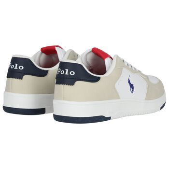 Boys White & Beige Logo Trainers