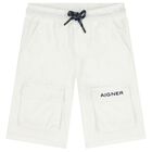 Boys White Logo Shorts, 1, hi-res