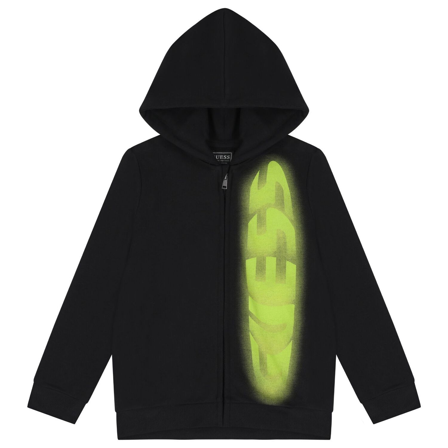 Boys Black Logo Hooded Zip Up Top, 1, hi-res image number null