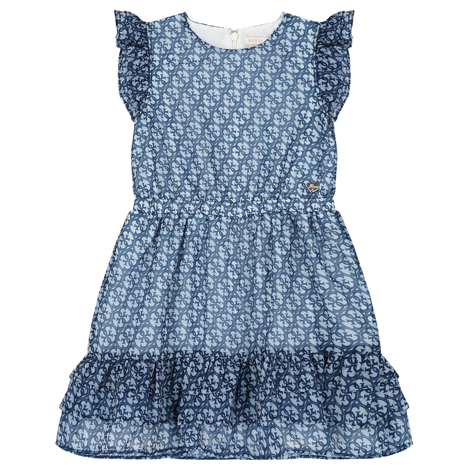 Girls Blue Logo Chiffon Dress, 2, hi-res