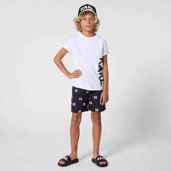 Boys Mini Me Black Logo Swim Shorts