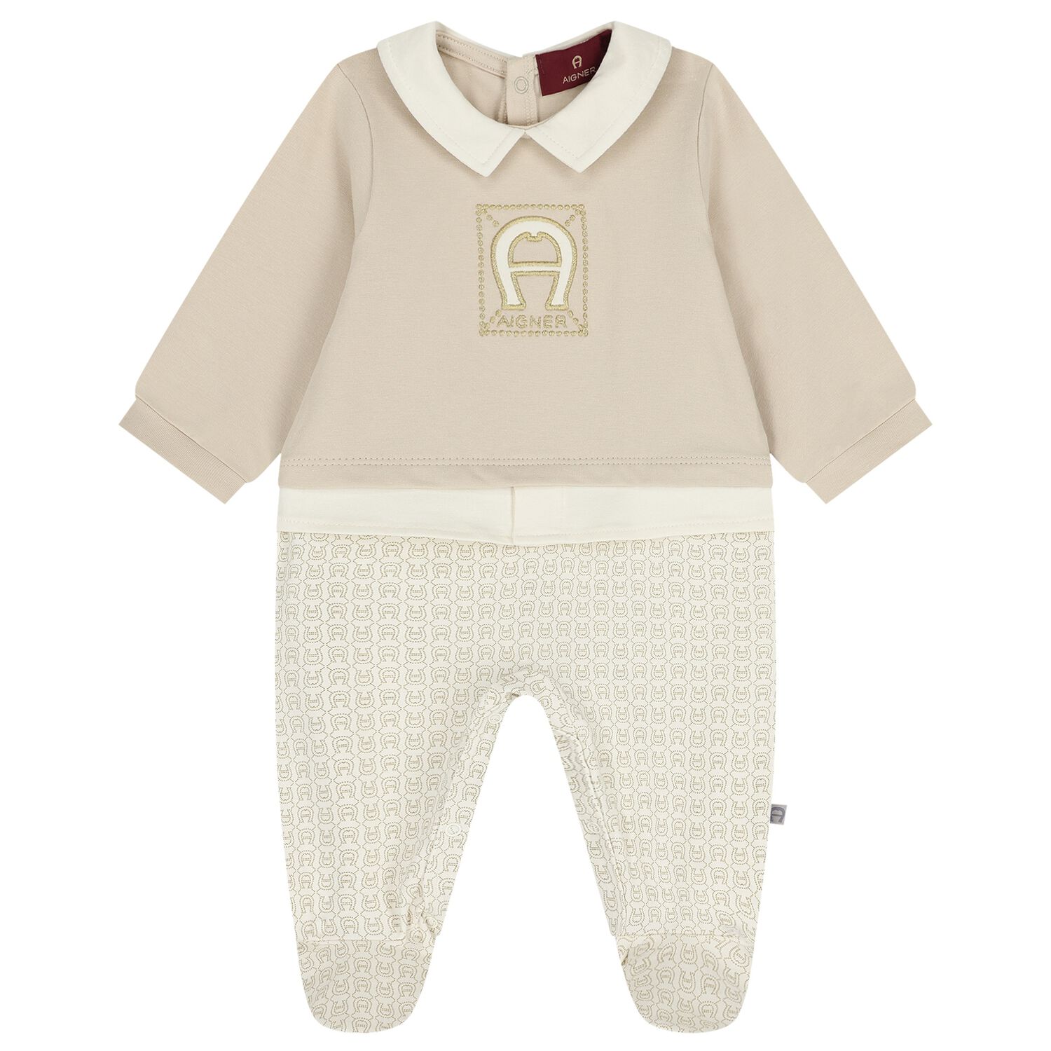 Beige Logo Babygrow , 1, hi-res