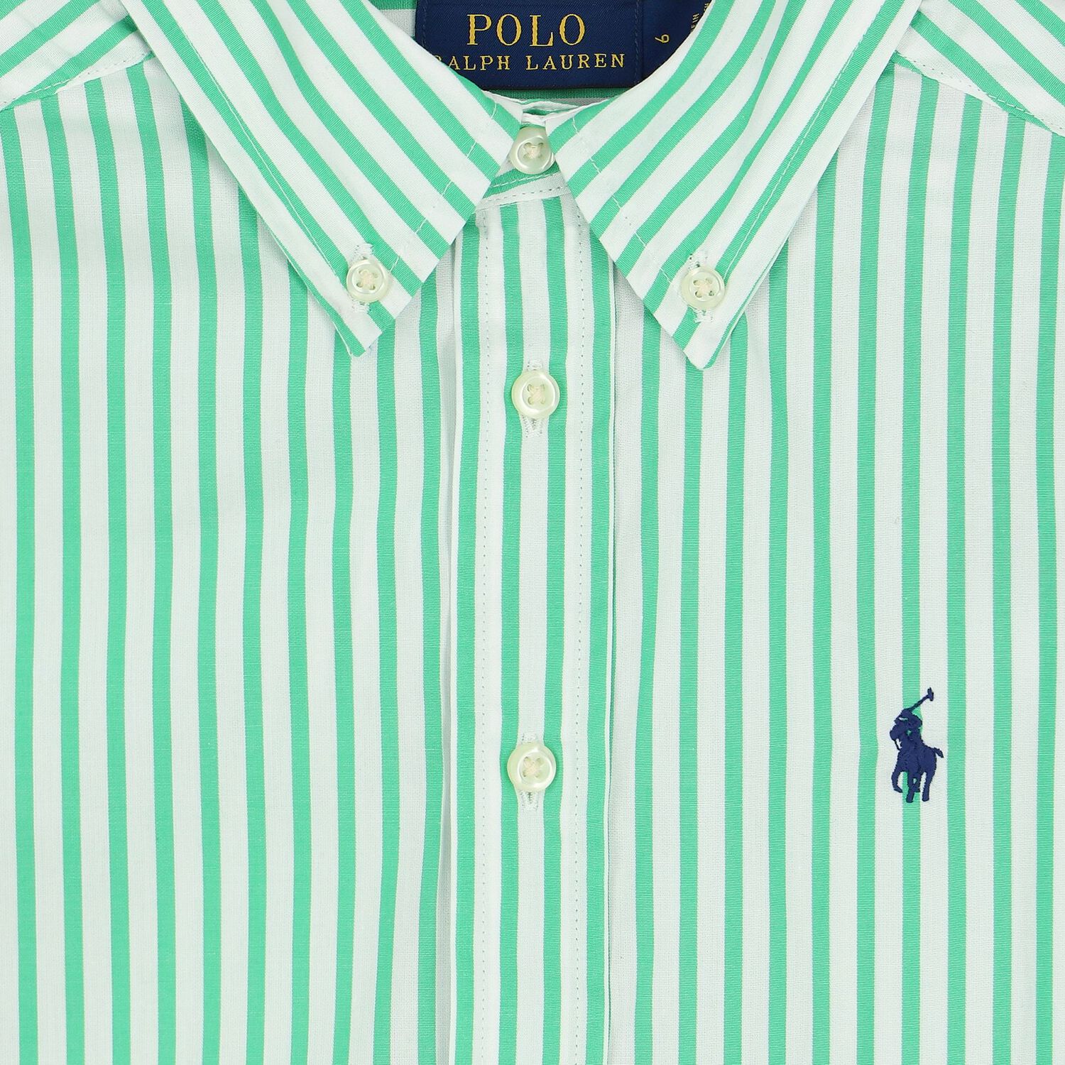Boys White & Green Striped Logo Shirt, 1, hi-res