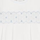 Baby Boys White & Blue Hand Smocked Babygrow, 1, hi-res
