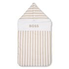 Baby Boys White & Beige Striped Logo Nest, 1, hi-res
