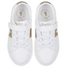 Girls White & Gold Logo Trainers, 1, hi-res
