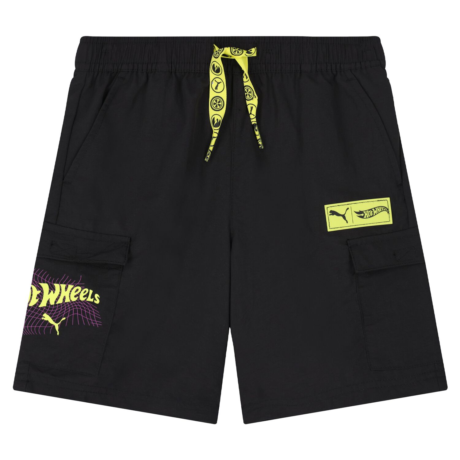 Boys Black Hot Wheels Logo Shorts, 1, hi-res