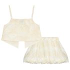Girls Beige Floral Skirt Set, 1, hi-res