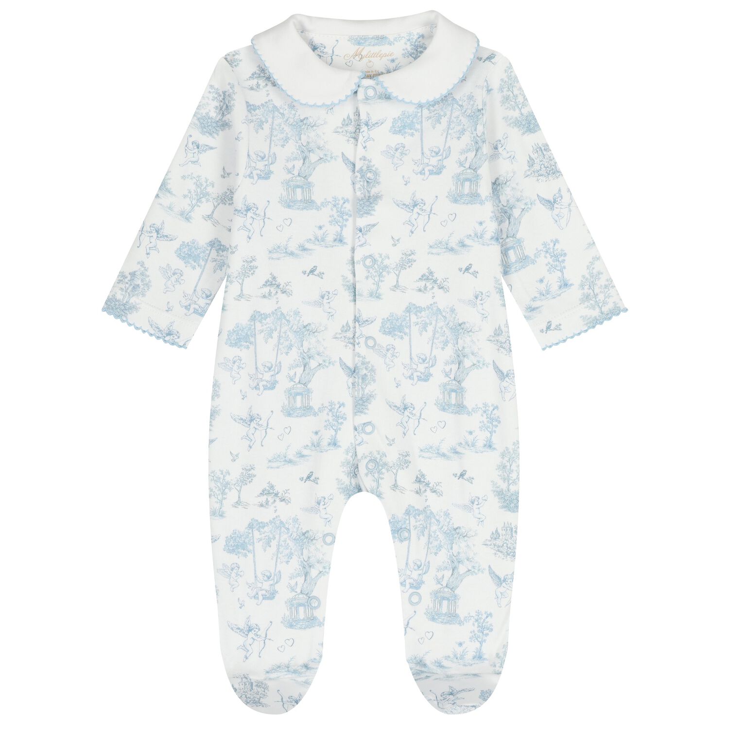 Baby Boys White & Blue Babygrow, 1, hi-res