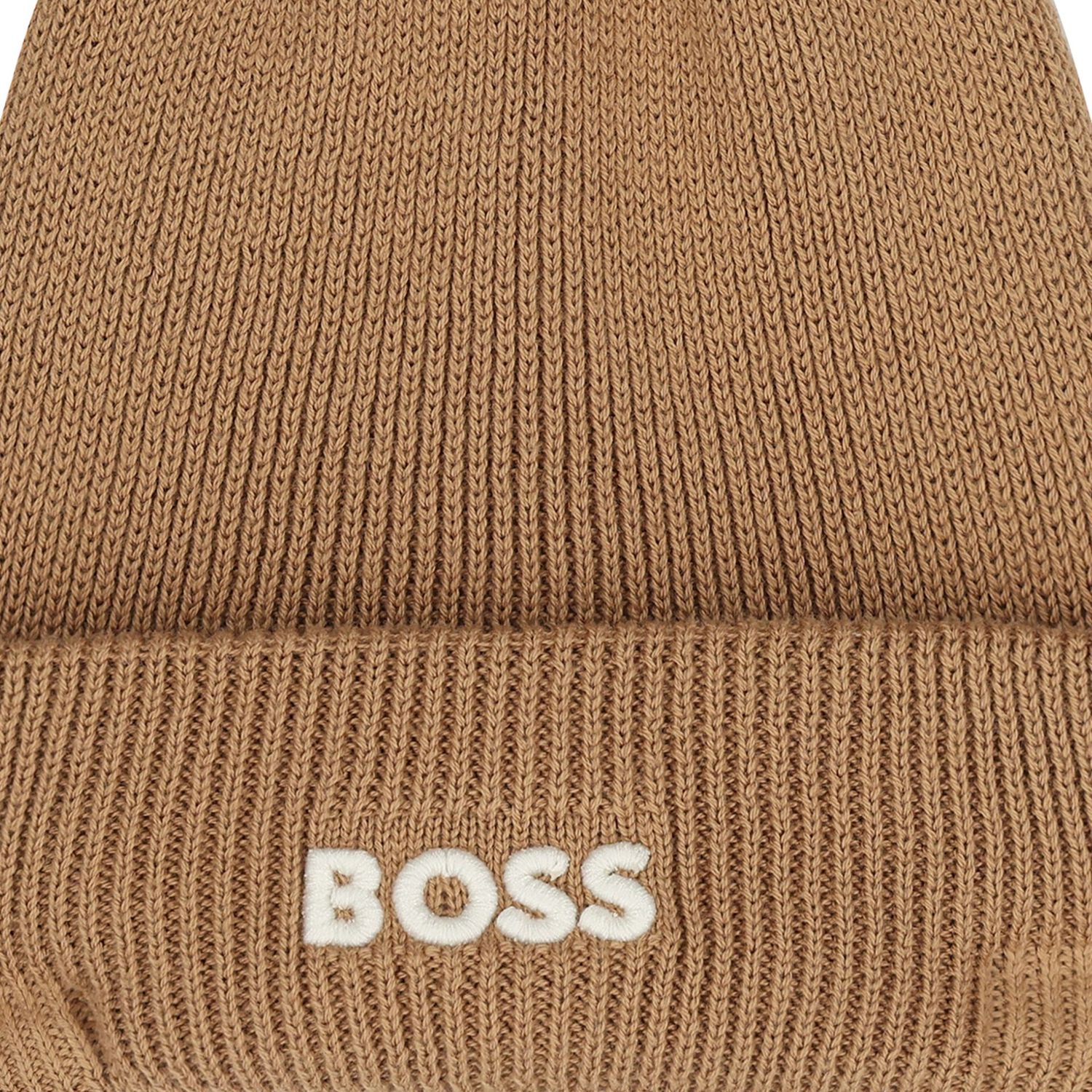 Younger Boys Beige Logo Knitted Hat, 1, hi-res