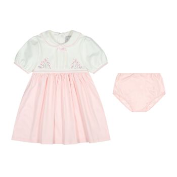 Baby Girls White & Pink Floral Dress Set