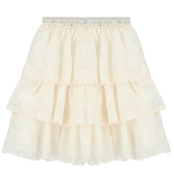 Girls Ivory Floral Organza Skirt