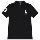 Boys Black Logo Polo Shirt, 1, hi-res