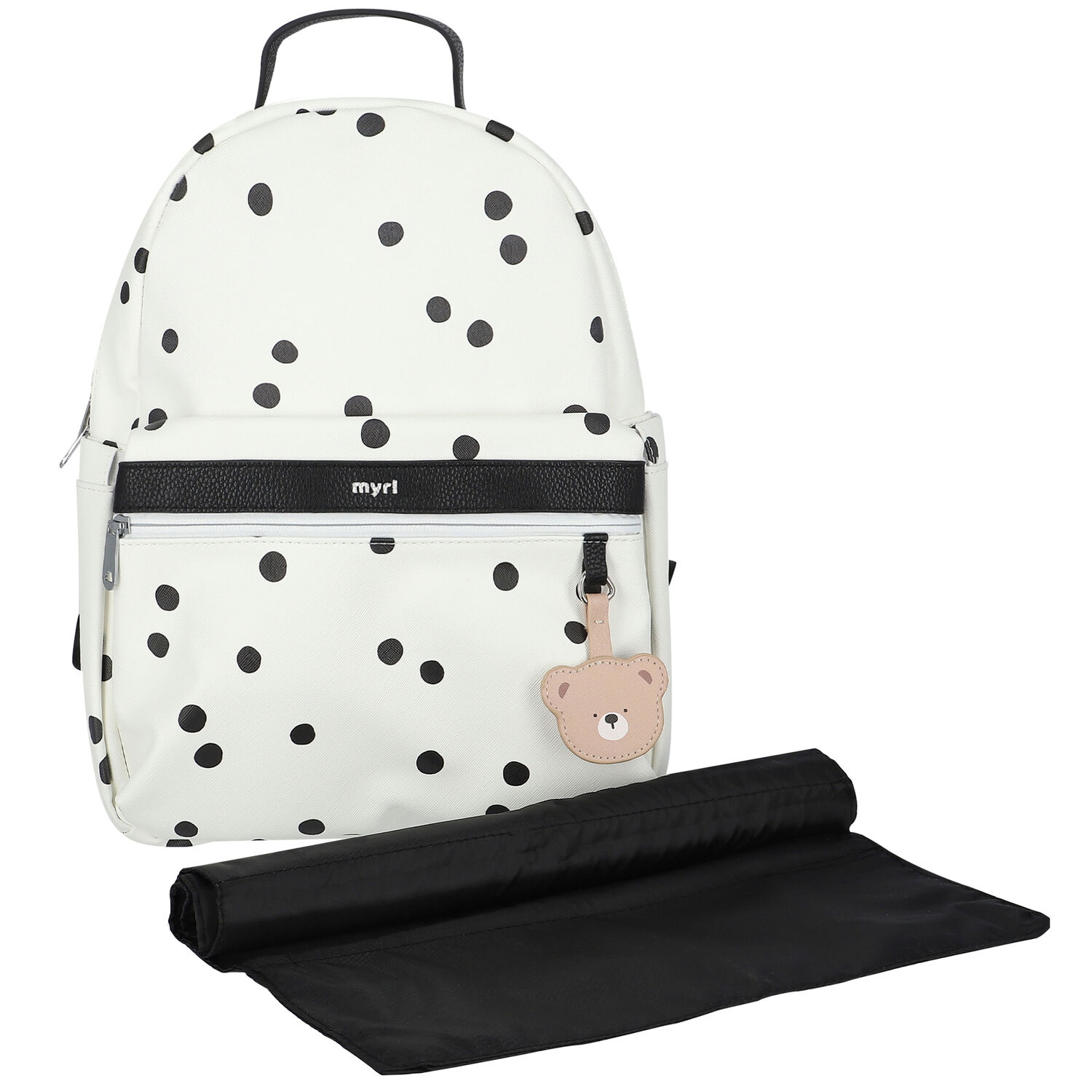 Ivory & Black Spotted Changing Backpack, 1, hi-res