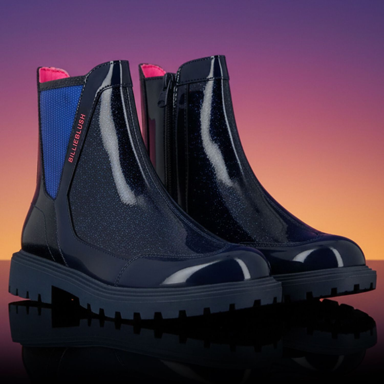 بوتس من الجلد باللون الكحلي للبنات , 1, hi-res