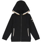 توب هودي بسحاب بالشعار باللون الأسود للأولاد, 1, hi-res