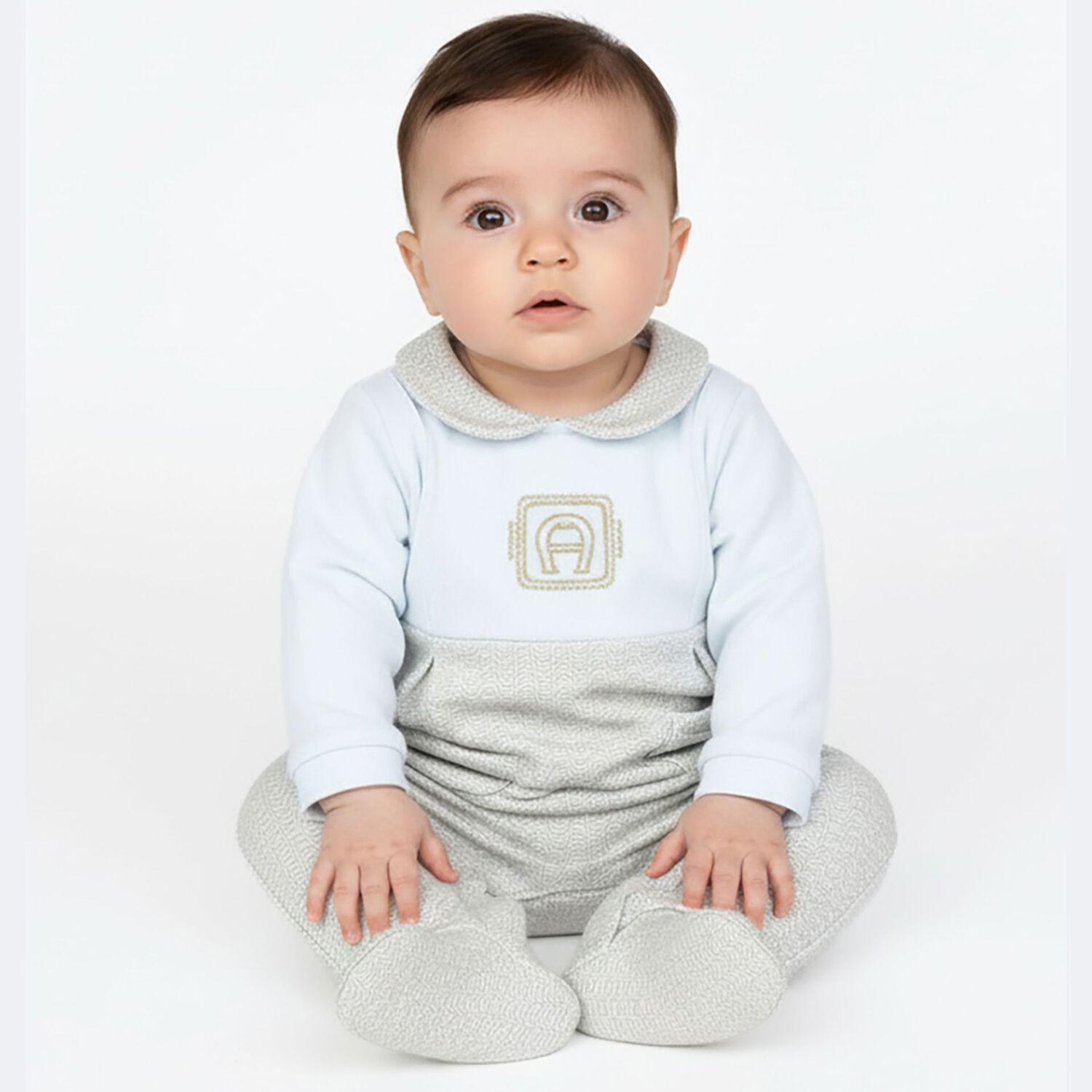 Baby Boys Blue & Gold Logo Babygrow, 1, hi-res