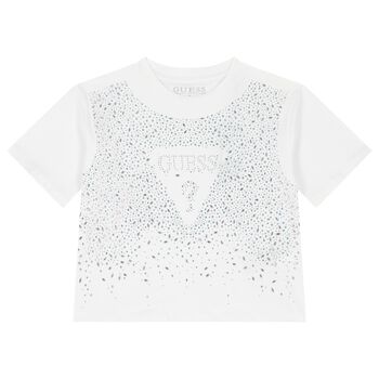 Girls White Logo Diamante T-Shirt
