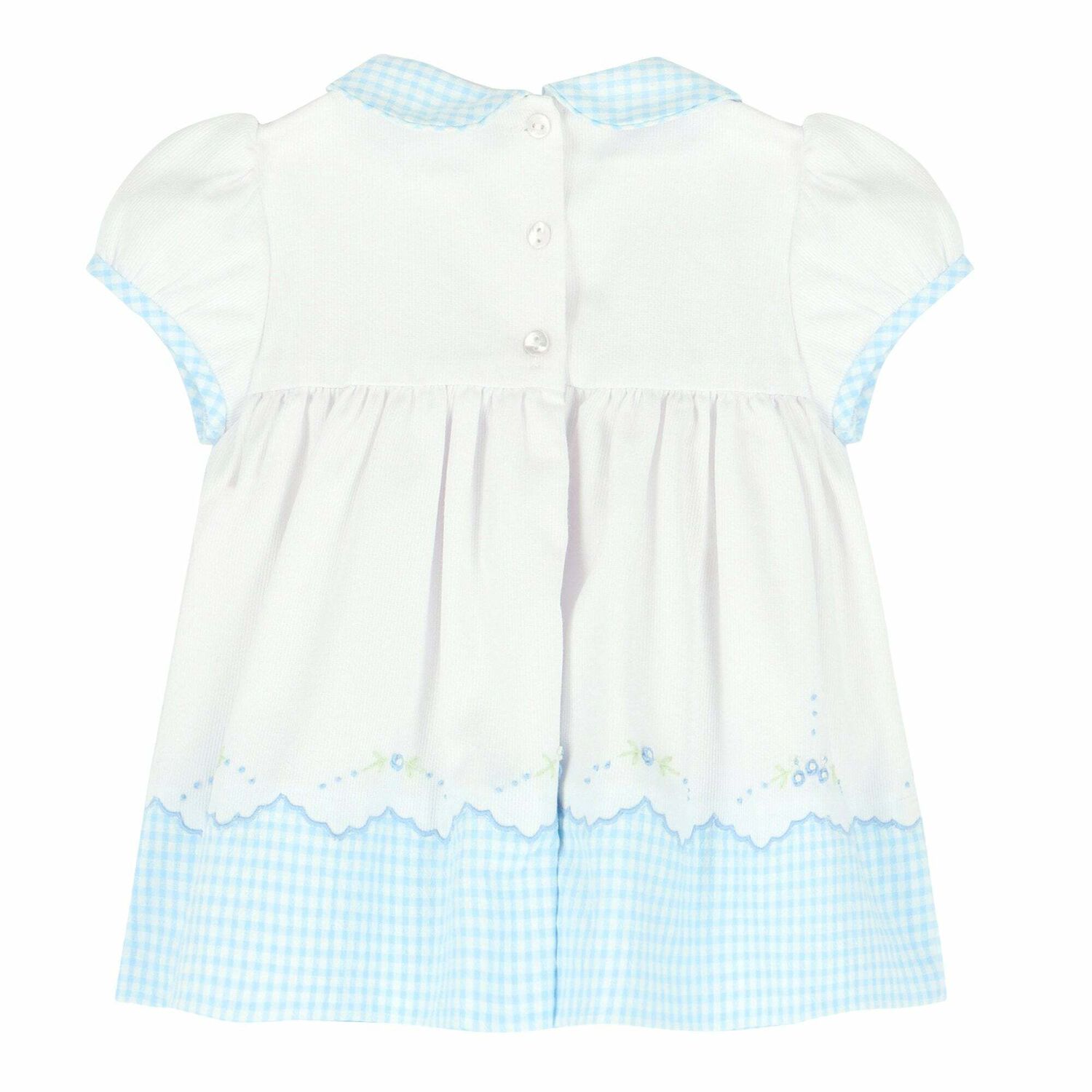 Baby Girls White & Blue Embroidered Dress, 1, hi-res image number null