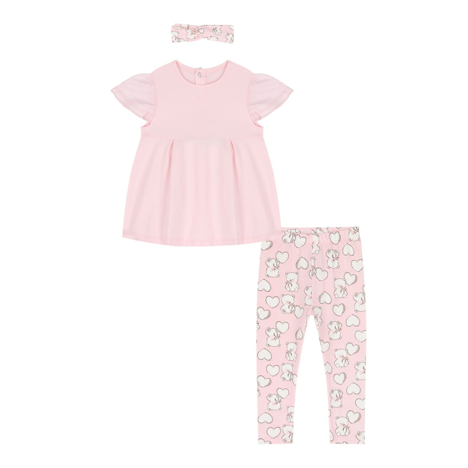 Baby Girls Pink Teddy Bear Leggings Set, 2, hi-res