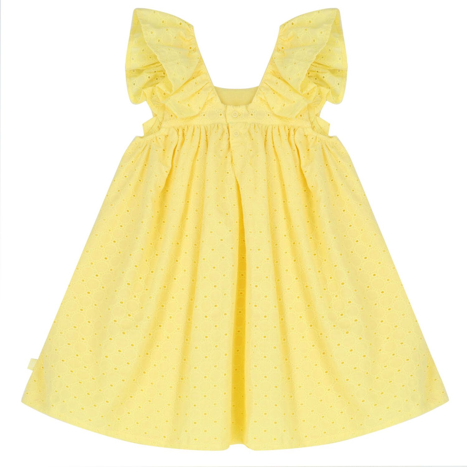 Girls Yellow Broderie Anglaise Dress, 1, hi-res