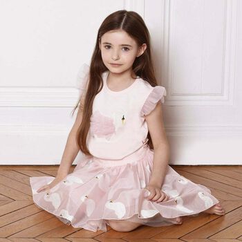 Girls Pink Swan Skirt Set