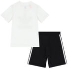 Boys White & Black Logo Shorts Set, 1, hi-res