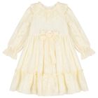 Girls Ivory & Gold Ruffled Dress, 1, hi-res