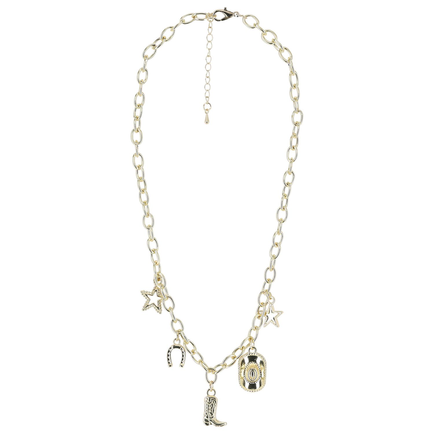 Girls Gold Metal Cowgirl Charm Necklace, 1, hi-res