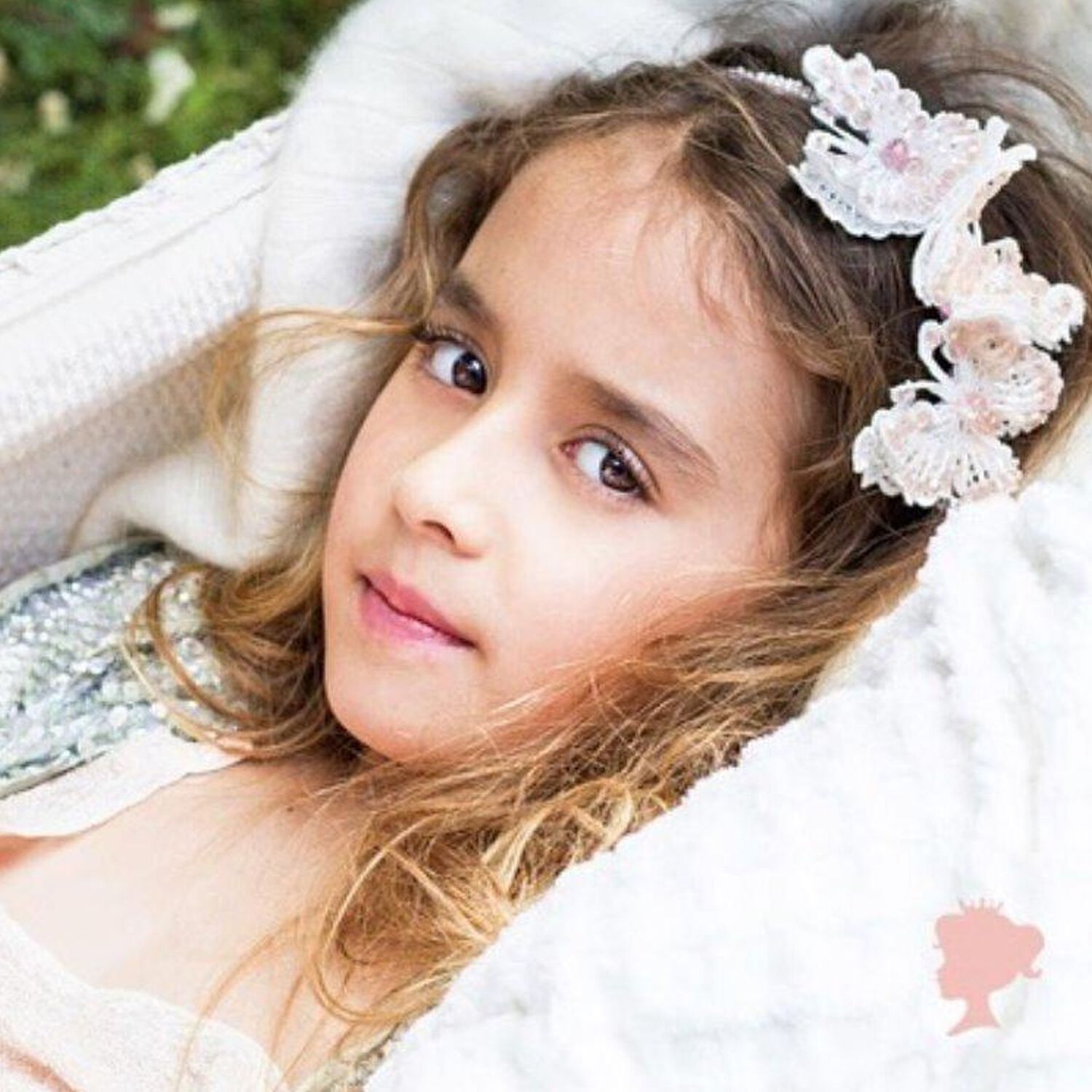 عصابة رأس على شكل فراشة مزخرفة باللونين الأبيض والوردي للفتيات, 2, hi-res