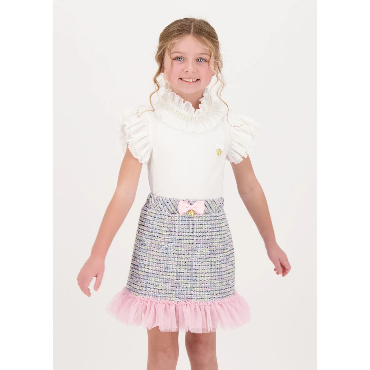 Girls White Ruffled Top, 1, hi-res image number null