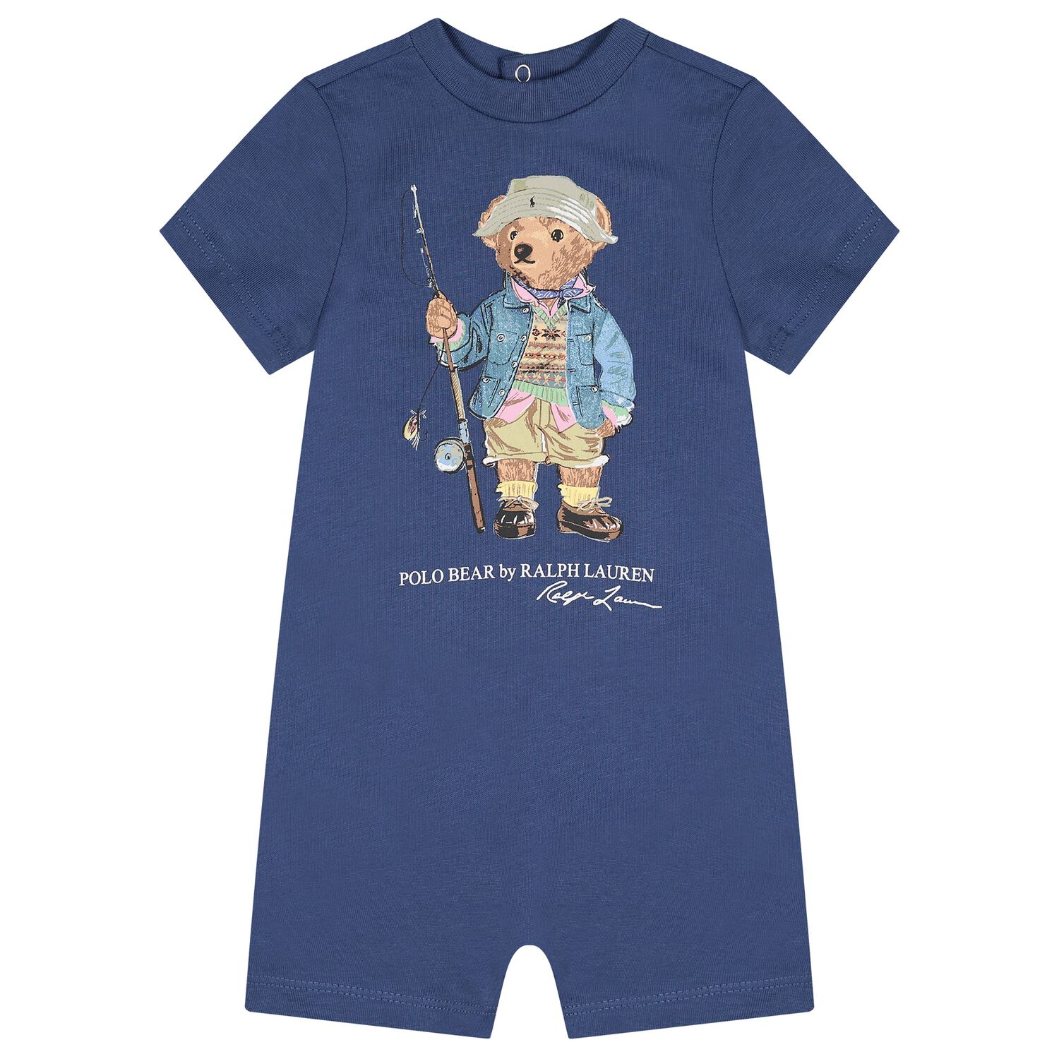 Baby Boys Blue Polo Bear Romper, 1, hi-res