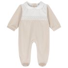Baby Boys White & Beige Dot Babygrow, 1, hi-res