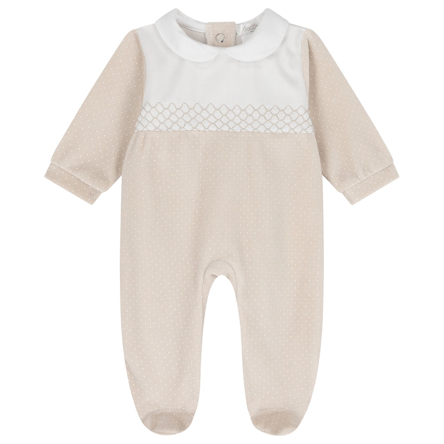 Baby Boys White & Beige Dot Babygrow, 1, hi-res