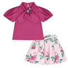 طقم تنورة بنات ستان باللون البنفسجى و الوردى, 1, hi-res