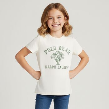 Girls White Polo Bear T-Shirt