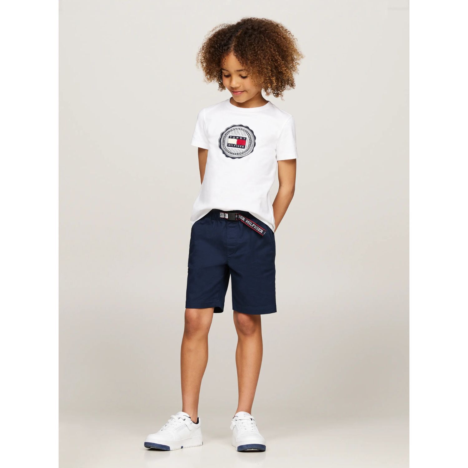 Boys Navy Blue Logo Shorts, 1, hi-res